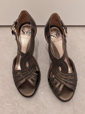 Sofft 6.5W Graciella Bronze Leather Open Peep Toe High Heel Dress Sandals